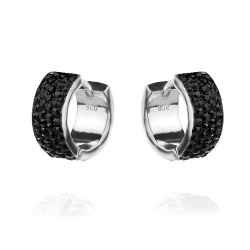 Сребърни обеци халки Valencia с кристали от Sw® Black and White