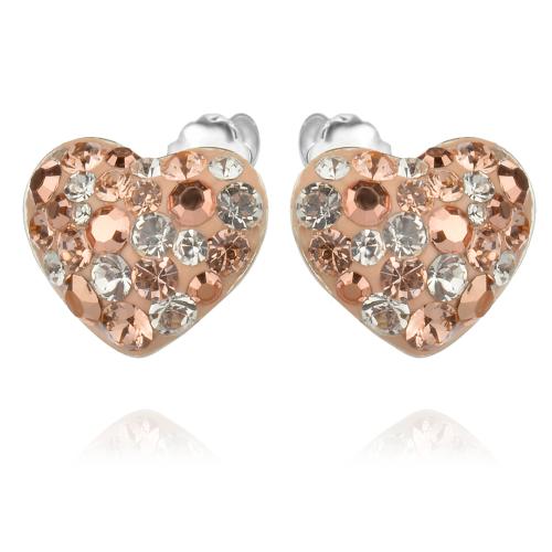 Сребърни обеци сърца с кристали от Sw® Peach Gold