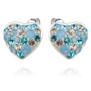 Сребърни обеци сърца с кристали от Sw® SO120 Deep Blue