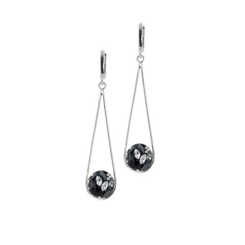 Сребърни Обеци С Кристали От Sw® SO303 Black Marquise