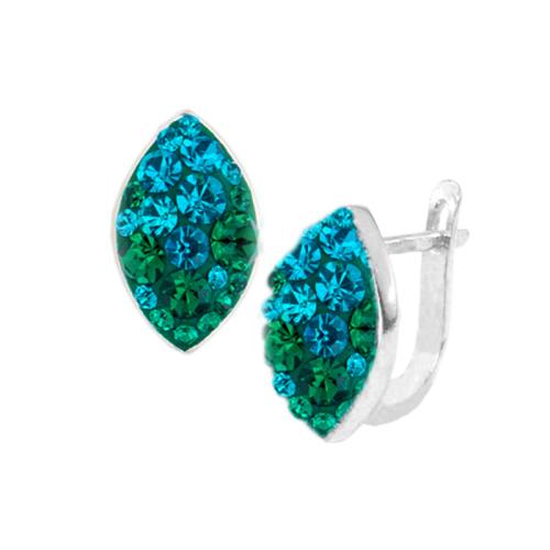 Сребърни обеци с кристали от Sw® SO319 Blue Zircon and Emerald