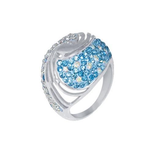 Сребърен пръстен с кристали от Sw®  SP627 Aquamarine and Crystal