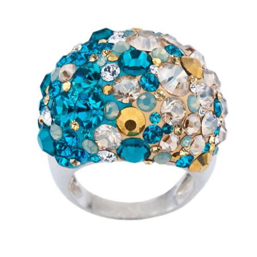 Сребърен пръстен с кристали от Sw®  SP681 Blue Zircon and Golden Shadow