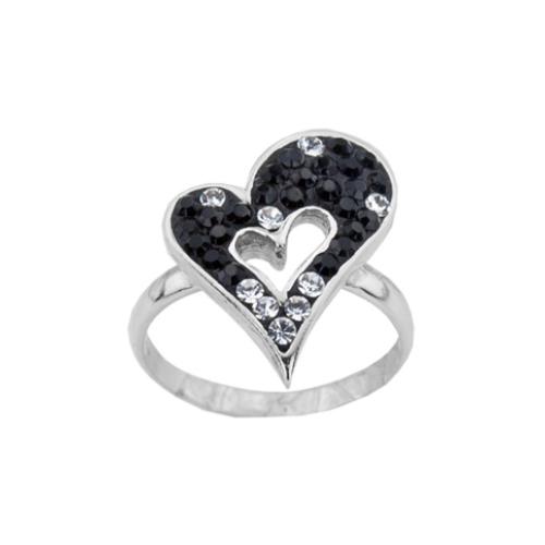 Сребърен Пръстен Сърце С Кристали От Sw® Black and White