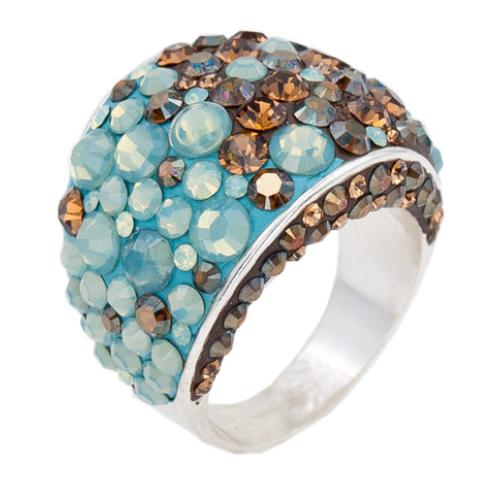 Сребърен пръстен с кристали от Sw®  SP710 Pasific Opal and Smoked Topaz