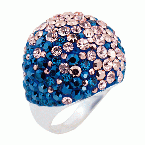 Сребърен пръстен с кристали от Sw® Ocean Metallic Rose Gold