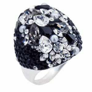 Сребърен пръстен с кристали от Sw® Ocean Black Marquise