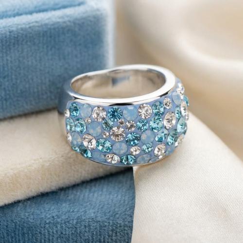 Сребърен пръстен с кристали от Sw® SP648 Deep Blue
