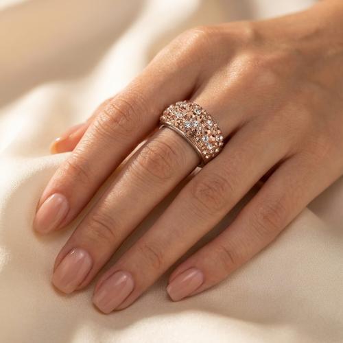 Сребърен пръстен с кристали от Sw® SP648 Peach Gold