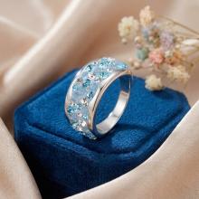 Сребърен пръстен с кристали от Sw® SP649 Deep Blue