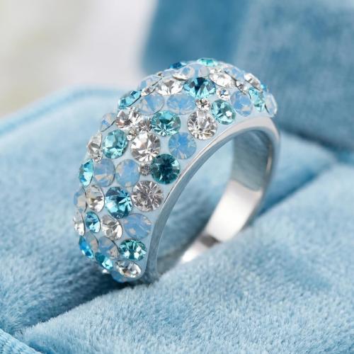 Сребърен пръстен с кристали от Sw® SP653 Deep Blue
