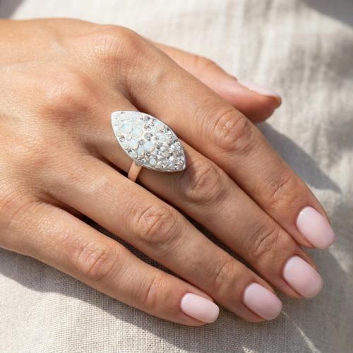 Сребърен пръстен Бадем с кристали от Sw®  White Magic