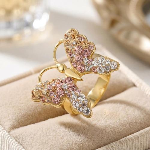 Сребърен пръстен Пеперуда с кристали от Sw® Colorado Rose Gold с позлатка 24 кт