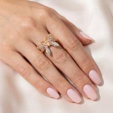 Сребърен пръстен Пеперуда с кристали от Sw® Colorado Rose Gold с позлатка 24 кт