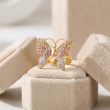 Сребърен пръстен Пеперуда с кристали от Sw® Colorado Rose Gold с позлатка 24 кт