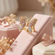 Сребърен пръстен Пеперуда с кристали от Sw® Colorado Rose Gold с позлатка 24 кт