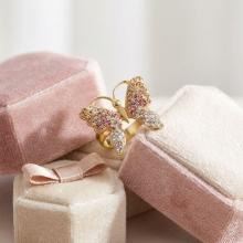Сребърен пръстен Пеперуда с кристали от Sw® Colorado Rose Gold с позлатка 24 кт