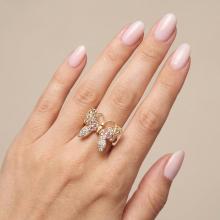 Сребърен пръстен Пеперуда с кристали от Sw® Colorado Rose Gold с позлатка 24 кт