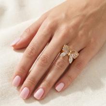 Сребърен пръстен Пеперуда с кристали от Sw® Colorado Rose Gold с позлатка 24 кт