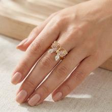 Сребърен пръстен Пеперуда с кристали от Sw® Colorado Rose Gold с позлатка 24 кт