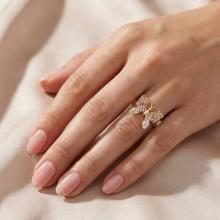 Сребърен пръстен Пеперуда с кристали от Sw® Colorado Rose Gold с позлатка 24 кт