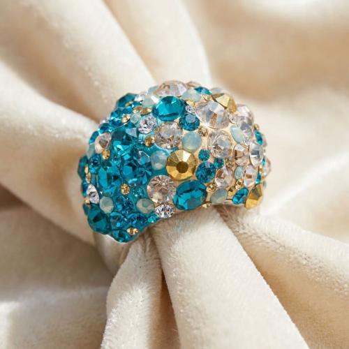 Сребърен пръстен с кристали от Sw®  SP681 Blue Zircon and Golden Shadow