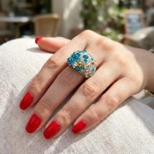 Сребърен пръстен с кристали от Sw® SP681 Blue Zircon and Golden Shadow Сребърен пръстен с кристали от Sw® SP681 Blue Zircon and Golden Shadow