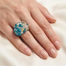 Сребърен пръстен с кристали от Sw® SP681 Blue Zircon and Golden Shadow Сребърен пръстен с кристали от Sw® SP681 Blue Zircon and Golden Shadow
