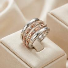 Сребърен пръстен с кристали от Sw® SP690 Peach Gold Сребърен пръстен с кристали от Sw® SP690 Peach Gold