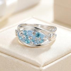 Сребърен пръстен с кристали от Sw® SP691 Deep Blue