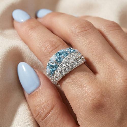 Сребърен пръстен с кристали от Sw®  SP701 Deep Blue