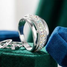 Сребърен пръстен с кристали от Sw® SP703 AB Crystal