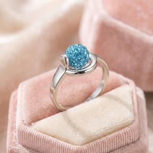Сребърен пръстен с кристали от Sw® SP706 Aquamarine