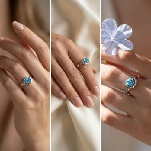 Сребърен пръстен с кристали от Sw®  SP706 Aquamarine