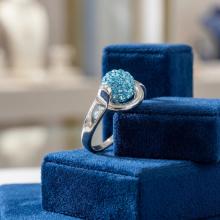 Сребърен пръстен с кристали от Sw®  SP706 Aquamarine