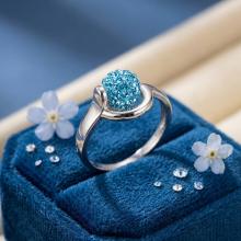 Сребърен пръстен с кристали от Sw®  SP706 Aquamarine