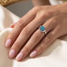 Сребърен пръстен с кристали от Sw®  SP706 Aquamarine