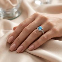 Сребърен пръстен с кристали от Sw®  SP706 Aquamarine