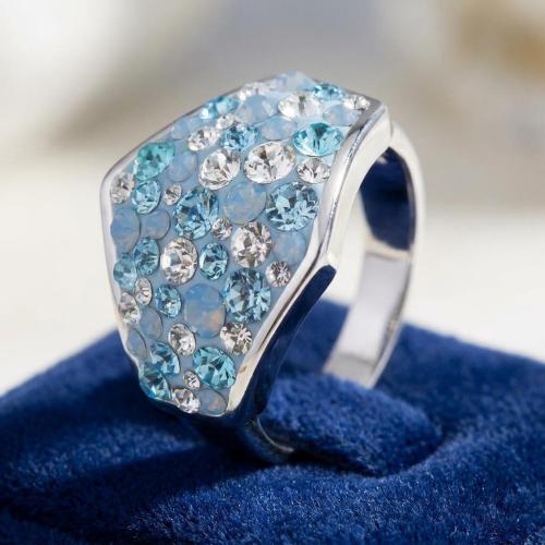 Сребърен пръстен с кристали от Sw®  SP708 Deep Blue