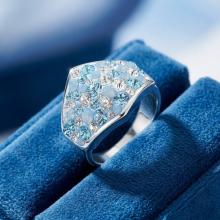 Сребърен пръстен с кристали от Sw®  SP708 Deep Blue