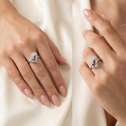 Сребърен Пръстен Сърце С Кристали От Sw® Silver Shade