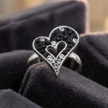 Сребърен Пръстен Сърце С Кристали От Sw® Black and White