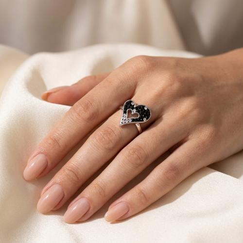 Сребърен Пръстен Сърце С Кристали От Sw® Black and White