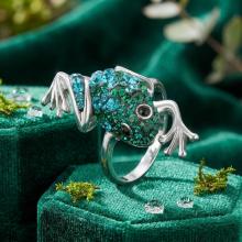 Сребърен пръстен с кристали от Sw®  SP716 Blue Zircon and Emerald