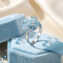 Сребърен пръстен с кристали от Sw®  SP717 Deep Blue
