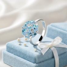 Сребърен пръстен с кристали от Sw®  SP717 Deep Blue