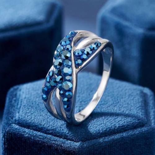 Сребърен пръстен с кристали от Sw®  SP719 Metallic Blue