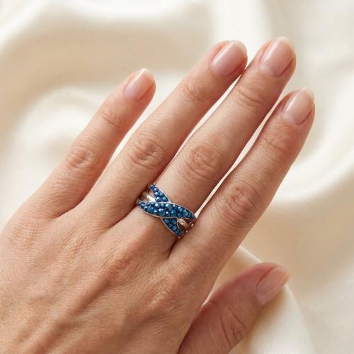 Сребърен пръстен с кристали от Sw®  SP719 Metallic Blue