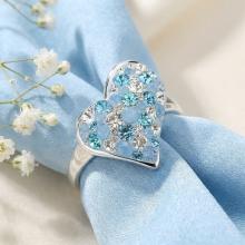 Сребърен пръстен с кристали от Sw® SP723 Deep Blue
