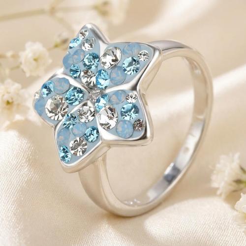Сребърен пръстен Цветенце с кристали от Sw® Deep Blue